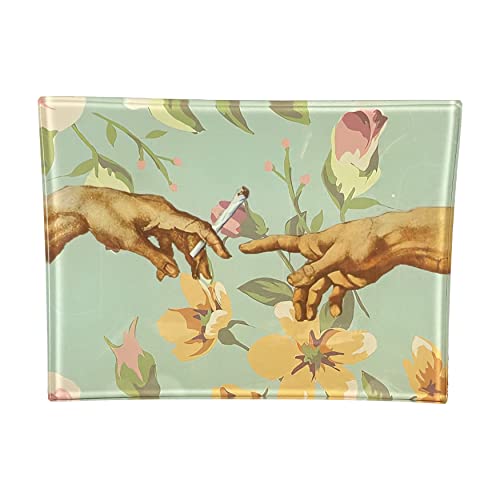 Glas-Rolltablett "Floral Hands" bruchfest 12,7 x 16,5 cm Tabakrauchzubehör – Tablett Gott von Tray God