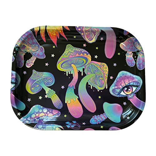 Rolltablett "Neon Mushrooms" 14,0 x 17,8 cm Tabak Rauch Zubehör - Tablett Gott von Tray God