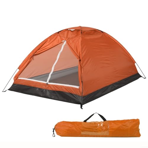 Outdoor-Zelt für 2 Personen für Camping und Wandern, Funktionen für einfachen Aufbau mit Fiberglas-Stangen, abnehmbarem Regenschutz und zweilagiger Tür für Belüftung (Orange) von Trayneel