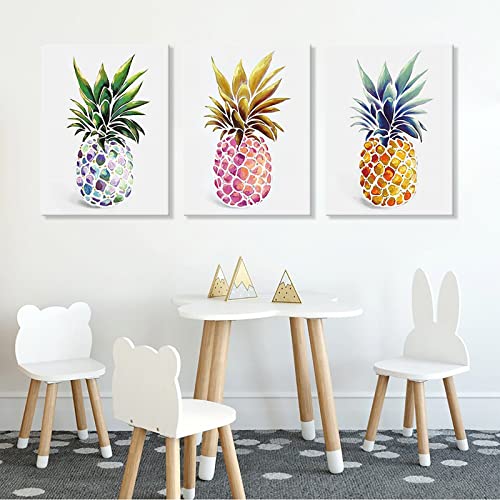 3er Poster Set Moderne Bunte Ananas Bilder Tropische Früchte Poster Bild Abstraktes Stilleben Hawaiianische Wandbilder für Bar Küche Wohnzimmer Büro Wand Deko,ohne Rahmen (30x40cm) von Trayosin