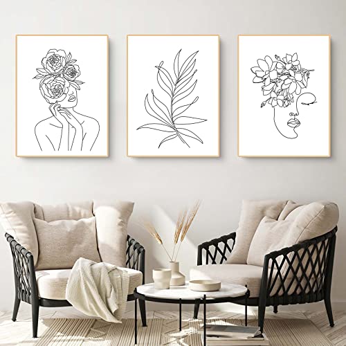 3er Premium Poster Set Frau Linie Kunst Wandbilder,Moderne Bilder Wohnzimmer Deko Schlafzimmer Schwarz Weiß Kunstdruck Bild,Stilvolle Poster,Ohne Rahmen (50x70cm) von Trayosin