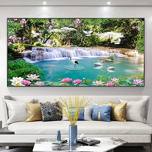 Diamant Painting Bilder Schwan Wasserfall Natur Diamond Painting Erwachsene Groß xxl mit Diamond Painting Zubehör Full Drill Diamont Painting Als Geschsenk Und Wanddekoration Zu Hause (120x50cm) von Trayosin