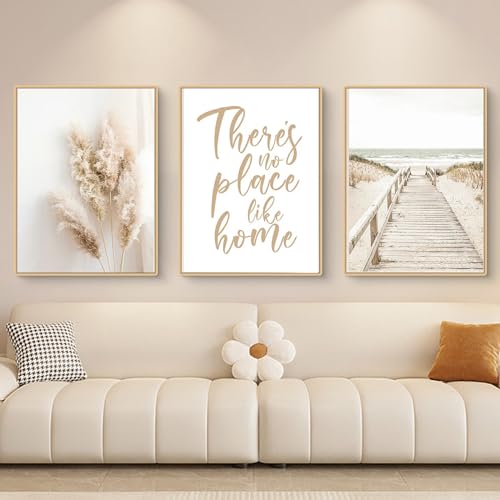 Trayosin 3-teiliges Poster Set,Moderne Boho Pampasgras Bilder Wohnzimmer Deko Schlafzimmer Wandbilder Beige Kunst Bild ohne Rahmen Kunstdruck Leinwandbild (B,40x50cm) von Trayosin