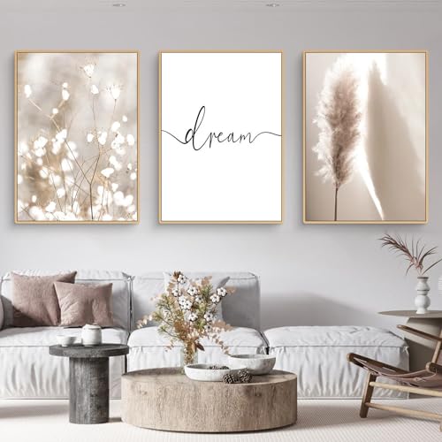 Trayosin 3-teiliges Poster Set,Moderne Boho Pampasgras Bilder Wohnzimmer Deko Schlafzimmer Wandbilder Beige Kunst Bild ohne Rahmen Kunstdruck Leinwandbild (C,30x40cm) von Trayosin