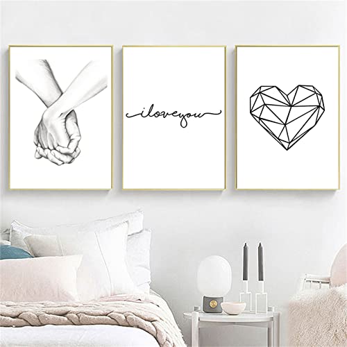 Trayosin 3-teiliges Premium Poster Set, Hand in Hand, Linie Liebe, Modern Schwarz Weiß Love Bilder Wandbilder Posterset für Wohnzimmer Schlafzimmer Deko, Ohne Rahmen (20x30cm) von Trayosin