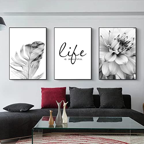 Trayosin 3-teiliges Premium Poster Set Aesthetic Blume Schwarz Weiß Feder Löwenzahn Bilder Moderne Wandbilder, Wohnzimmer Schlafzimmer Wanddeko Art ohne Rahmen (A,21x30cm) von Trayosin