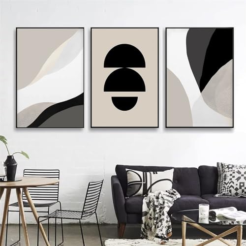 Trayosin 3-teiliges Premium Poster Set Schwarz Beige Abstrakt Kunst Bilder,Boho Deko Wanddeko für Wohnzimmer Schlafzimmer,Moderne Kunstdruck Wandbilder,Ohne Rahmen Bilder (21x30cm) von Trayosin