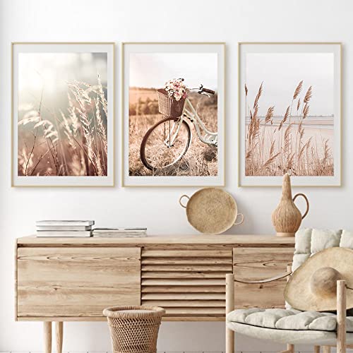 Trayosin 3er Bilder Set Moderne Natur Aesthetic Bilder Wandbilder Vintage Poster Beige Wanddeko Ohne Rahmen Leinwandbilder Premium Poster Set für Wohnzimmer Schlafzimmer (50x70cm,A) von Trayosin