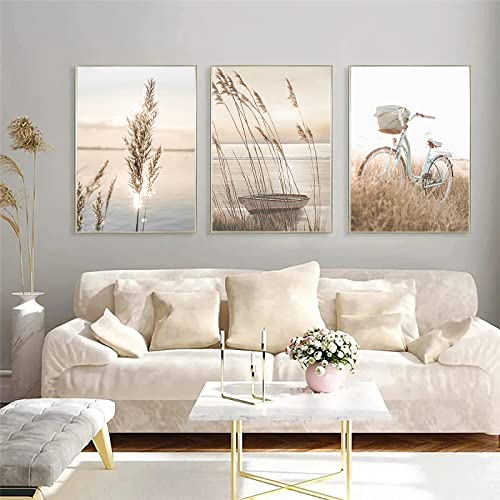 Trayosin 3er Design-Poster Set Wandbilder Boho Pampasgras, Beige Natur Bilder Wohnzimmer Deko Schlafzimmer,Moderne Poster Wandbilder Vintage Bilder Wanddeko Ohne Rahmen (21x30cm) von Trayosin