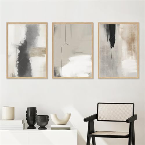 Trayosin 3er Moderne Poster Set Abstrakt Aquarelle Bilder Wohnzimmer Deko Schlafzimmer Beige Schwarz Grau Premium Leinwandbilder Kunstdruck ohne Rahmen Wandbilder (40x50cm) von Trayosin