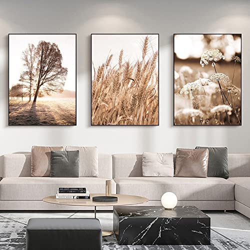 Trayosin 3er Moderne Poster Set Beige Pampas Wandbilder,Modern Bilder für Wohnzimmer Schlafzimmer Flur,Wandposter Kunstdrucke, Ohne Rahmen (B,30x40cm) von Trayosin