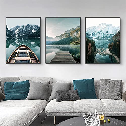 Trayosin 3er Poster Set, Blau Landschaft Bilder Deko Schlafzimmer - Berge und Flüsse Wandbilder Wohnzimmer Schlafzimmer, ohne Bilderrahmen (50x70cm) von Trayosin