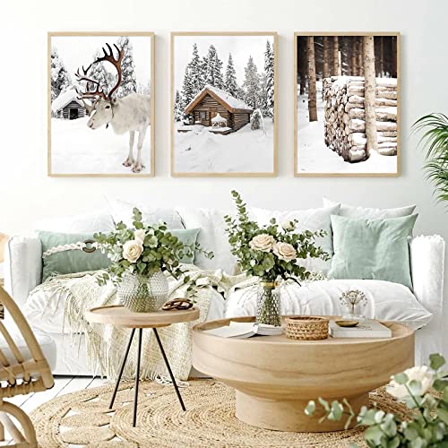 Trayosin 3er Poster Set, Elch Tannenbaum Kunst Leinwand Bilder,Premium Poster Kunstdruck Moderne Wandbilder,Wanddeko Bilder Wohnzimmer Schlafzimmer,Ohne Rahmen (21x30cm) von Trayosin