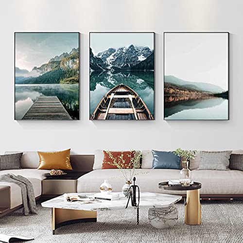 Trayosin 3er Poster Set Moderne See Mountain Boat Natur Bild, Bilder Wohnzimmer Deko Schlafzimmer,Moderne Leinwand Wandbilder,Wandposter OHNE Rahmen (21x30cm) von Trayosin