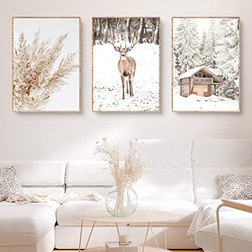 Trayosin 3er Poster Set Moderne Winter Schneelandschaft Wandbilder Bilder,Boho Bilder Set für Wohnzimmer Schlafzimmer Büro Flur Wanddeko Kunst,Ohne Rahmen (21x30cm) von Trayosin