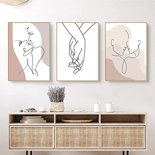 Trayosin 3er Wandbilder Set Boho Pampasgras, Beige Bilder für Schlafzimmer und Wohnzimmer, Vintage Poster ohne Rahmen (30x40cm) von Trayosin