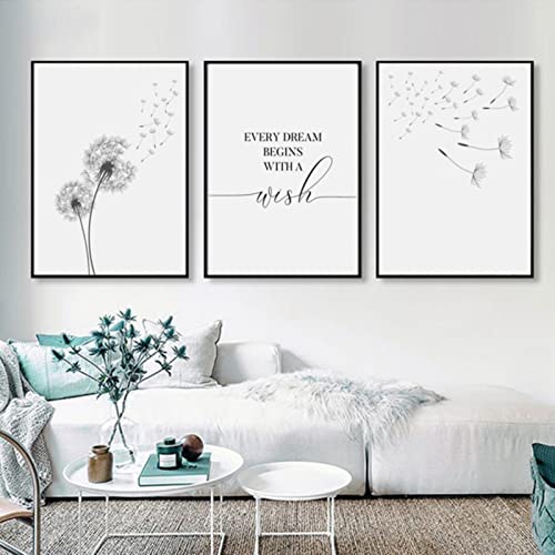 Trayosin 3er Poster Set Wohnzimmer - Aesthetic Blume Schwarz Weiß Bilder Deko Schlafzimmer - Pusteblume Leinwand Stilvolle Wandbilder - ohne Bilderrahmen (30x40cm) von Trayosin