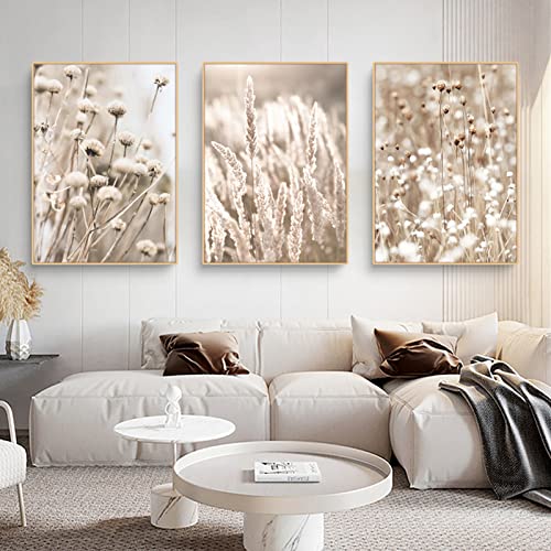 Trayosin 3er Premium Poster Set, Moderne Wandbilder,Bilder Wohnzimmer Deko Schlafzimmer,Beige Boho Pampasgras Bilder,ohne Rahmen (A,40x50cm) von Trayosin