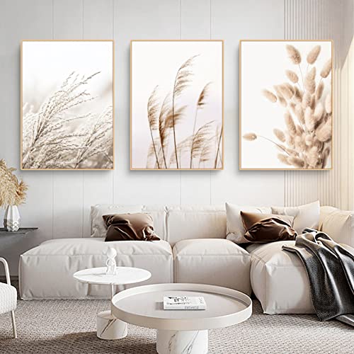 Trayosin 3er Premium Poster Set, Moderne Wandbilder,Bilder Wohnzimmer Deko Schlafzimmer,Beige Boho Pampasgras Bilder,ohne Rahmen (B,40x50cm) von Trayosin