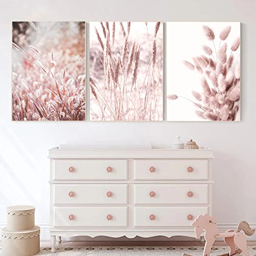 Trayosin 3er Premium Poster Set, Rosa Pampasgras Boho Deko Wandbilder,Moderne Bilder Wohnzimmer Deko Schlafzimmer, Wandkunst Bild ohne Rahmen (21x30cm) von Trayosin