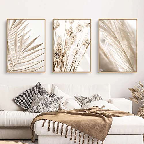 Trayosin 3er Premium Poster Set, Schilf Natur Leinwandbilder, Moderne Wandbilder, Bilder Wohnzimmer Deko Schlafzimmer, Beige Boho Pampasgras Bilder,ohne Rahmen (A,50x70cm) von Trayosin