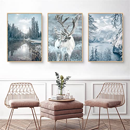 Trayosin 3er Premium Poster Set, Winter-Schnee-Szene Bilder, Blau Schneeflocke Moderne Wandbilder für Wohnzimmer und Schlafzimmer, ohne Rahmen (40x50cm) von Trayosin