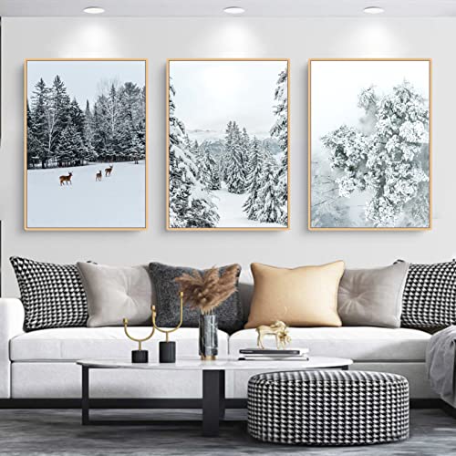 Trayosin 3er Premium Poster Set, Winter Schneelandschaft Bilder,Elch,Wald,Seen Wandposter,Moderne Wandbilder für Wohnzimmer und Schlafzimmer - ohne Bilderrahmen (A,30x40cm) von Trayosin
