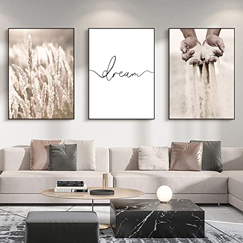 Trayosin 3er Premium Poster Set,Moderne Bilder Wanddeko Wohnzimmer,Wandbilder Schlafzimmer,Boho Pampasgras Deko,Bilder Beige - ohne Bilderrahmen (A,50x70cm) von Trayosin