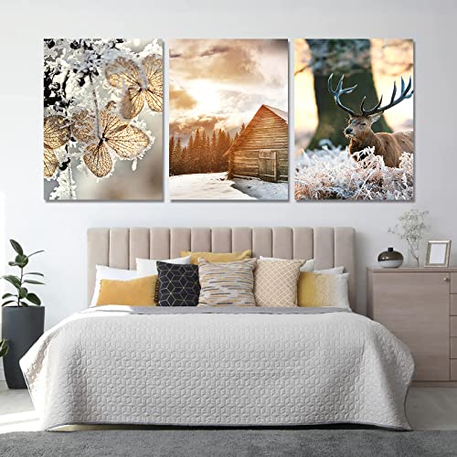 Trayosin 3er Premium Poster Set,Winter-Schnee-Landschaft Bilder, Kunstdruck Modern Wandbilder Leinwand Wandbilder Wohnzimmer Schlafzimmer,Ohne Rahmen (21x30cm) von Trayosin