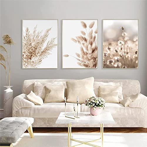 Trayosin 3er Premium Poster Set Bilder Wohnzimmer Deko Schlafzimmer, Boho Pampasgras, Moderne Wandbilder,Bilder Beige,ohne Rahmen (21x30cm) von Trayosin