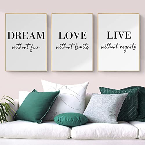 Trayosin 3er Premium Poster Set Dream Love Live Schwarz Weiß Wand Kunst Bilder,Ohne Rahmen,Bilder Wohnzimmer Deko Schlafzimmer,Moderne Wanddeko Art (21x30cm) von Trayosin