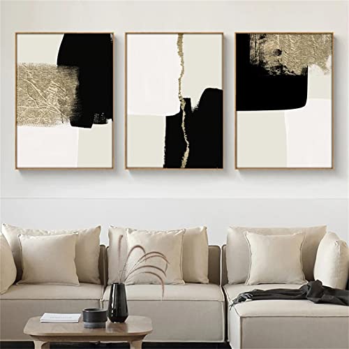 Trayosin 3er Premium Poster Set Moderne Abstrakt Beige Schwarz Gold Bilder,Hochwertiger Kunstdruck Bild, Moderne Wandbilder für Wohnzimmer Schlafzimmer,ohne Rahmen (30x40cm) von Trayosin