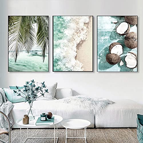 Trayosin 3er Premium Poster Set Strand und Meer, Stilvolle Blau Bilder Set, Kokosnussbäume Bilder Wohnzimmer Deko Schlafzimmer, Poster Vintage, ohne Rahmen (21x30cm) von Trayosin