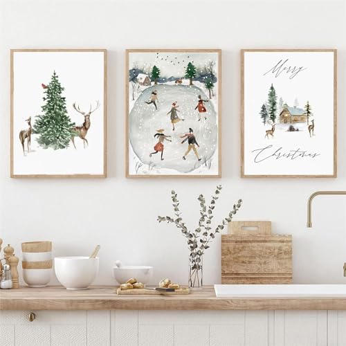 Trayosin 3er Premium Poster Set Weihnachten Winter Wandbilder Kunst Leinwandbilder, Ohne Rahmen Bilder Wanddeko Bild für Wohnzimmer Schlafzimmer Weihnachten Decor (40x50cm) von Trayosin