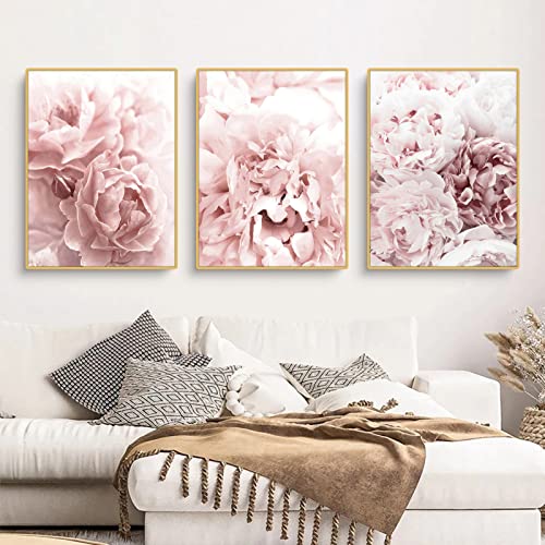 Trayosin 3er Set Poster Set Rosa Blume, Bilder Wohnzimmer Deko Schlafzimmer, Moderne Leinwandbilder Wandposter OHNE Rahmen Schlafzimmer Decor (40x50cm) von Trayosin