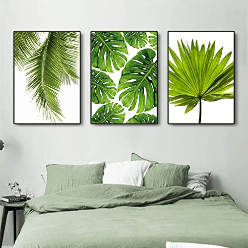 Trayosin 3er Set Poster Wandbilder, Botanisch Kunstdruck Wanddeko, Grüne Blätter Pflanze Bilder Set für Badezimmer Schlafzimmer Küche, ohne Rahmen (21x30cm) von Trayosin