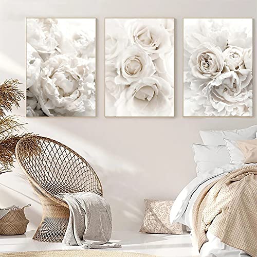 Trayosin 3er Set Premium Poster Pfingstrose Weiße Blumen,Bilder Wohnzimmer Deko Schlafzimmer,Leinwandbild Kunstdruck Moderne Wandbilder Wanddeko Design Wand Bild,ohne Rahmen (30x40cm) von Trayosin