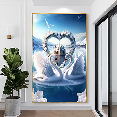 Trayosin 5D Diamant Painting Liebe Schwan, DIY Diamond Painting Zubehör Bilder, Diaments Painting groß Runde Diamant Malerei Stickerei Handgemachtes Arts Dekoration (60x100cm) von Trayosin