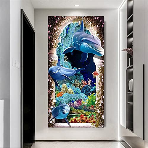 Trayosin 5D Diamond Painting Groß Kinder Erwachsene, DIY Delphin Diamant Painting Bilder Tier Unterwasserwelt Vollbohrer Diamant Malerei Stickerei Kits für Home Wand Décor (50X100cm) von Trayosin