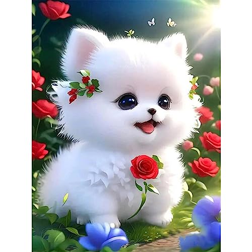 Trayosin 5D Diamond Painting Hunde Diamant Painting Bilder Hunde und Blumen Diamond Art Erwachsene Full DIY Diamant Malerei Stickerei Set Kreuzstich Bilder Home Wand Dekor (Hunde B,30x40cm) von Trayosin