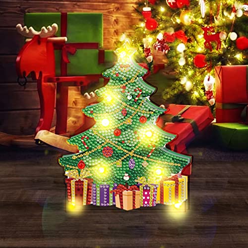 Trayosin DIY Diamond Painting Set Weihnachten Diamond Painting Ornamente mit LED Licht Diamant Painting Bilder Weihnachten Deko Geschenk Weihnachtsdeko Basteln (BJD07) von Trayosin