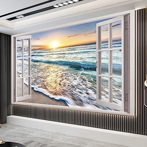 Trayosin Diamond Painting Fenster Strand Full Drill Diamond Painting Kits 5D Diamant Painting Bilder für Erwachsene DIY 5D Diamant Malerei für Wohnzimmer Büro Wand Dekoration Geschenk (60x40cm) von Trayosin