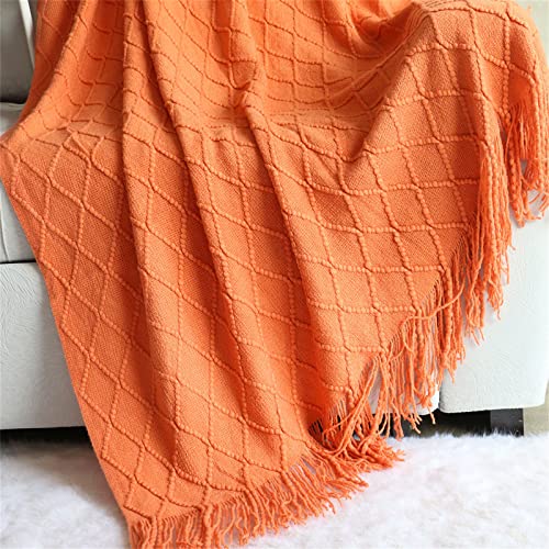 Trayosin Kuscheldecke Strick Quaste Boho Decke Gestrickte Wolldecke Stricken Überwurf Decke für Haustier Bett Stuhl Sofa Tagesdecke (Orange,127x182cm) von Trayosin