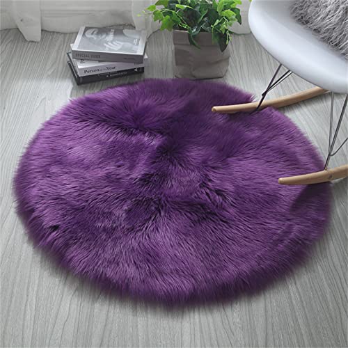 Trayosin Lammfell Faux Schaffell Imitat Fellteppich Super weich Shaggy Flauschiger Teppich Wohnzimmer Schlafzimmer Deko, Dekofell für Stuhl, Sofa, Bett (Lila,30cm Durchmesser) von Trayosin