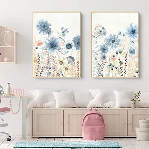 Trayosin Poster 2-teiliges Set Schlafzimmer Deko Bilder,Blau Vogel und Blume Premium Bilder, Leinwand Kunstdruck,Modern Wandbilder für Schlafzimmer und Wohnzimmer,ohne Rahmen (21x30cm,Blumen) von Trayosin