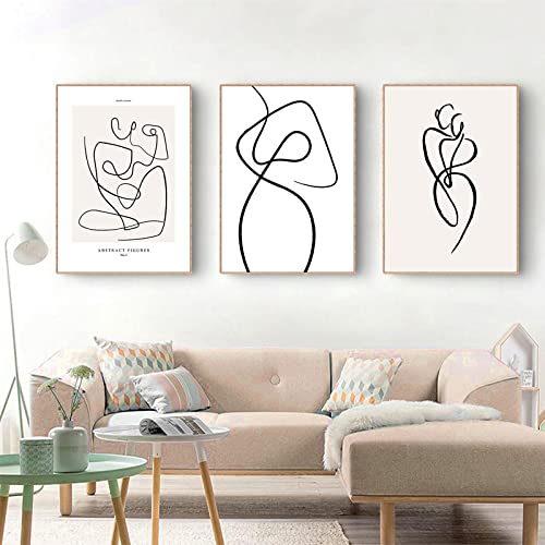 Trayosin Poster Set, Bilder 3er Set Abstrakte Linie Frau Leinwand Wandkunst,Schwarz Weiß Wandbilder,Modern Bild für Wohnzimmer Schlafzimmer Wanddeko,Ohne Rahmen (20x30cm) von Trayosin