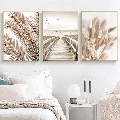 Trayosin Poster Set 3er Bilder Wandbilder Boho Pampasgras,Beige Poster,Bilder Wohnzimmer Deko Schlafzimmer,Premium Wandbild Wanddeko Geschenk- ohne Rahmen (21x30cm) von Trayosin