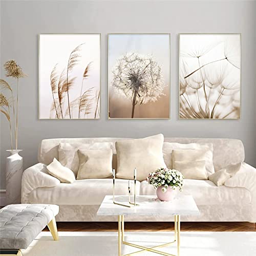 Trayosin Premium Poster Set 3 Bilder Set, Moderne Wandbilder Wohnzimmer Schlafzimmer Deko,Beige Boho Pampasgras Bild WandKunst,Wand Bilder ohne Rahmen (B,50x70cm) von Trayosin