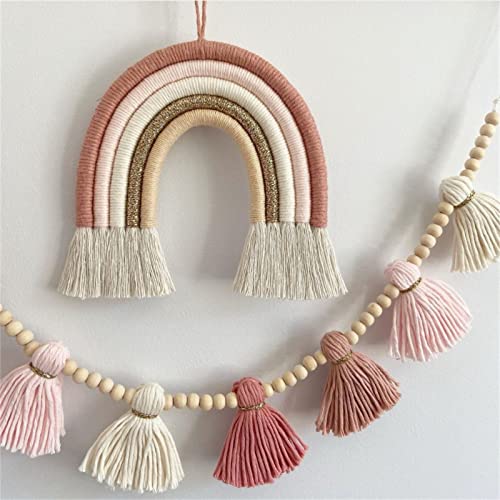 Trayosin Regenbogen Wandbehang Set Makramee Wandteppich handgewebte Regenbogen Makramee Wandteppich, Wanddeko mit Holzsäule und Quasten für Neugeborene Babyzimmer (3) von Trayosin