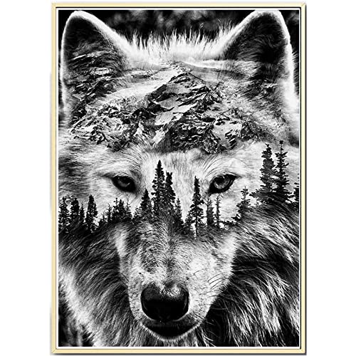 Trayosin Schwarz-Weiß Wolf Wandbilder Wohnzimmer Poster,Bilder als Wanddeko,Modern Wand Deko Bild Wohnzimmer Schlafzimmer,Ohne Rahmen (50x70cm) von Trayosin
